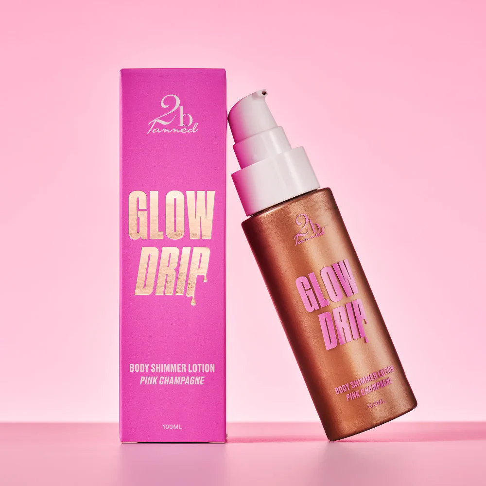 2BTanned Glow Drip Body Shimmer Lotion Pink Champagne 100ml - Image 2