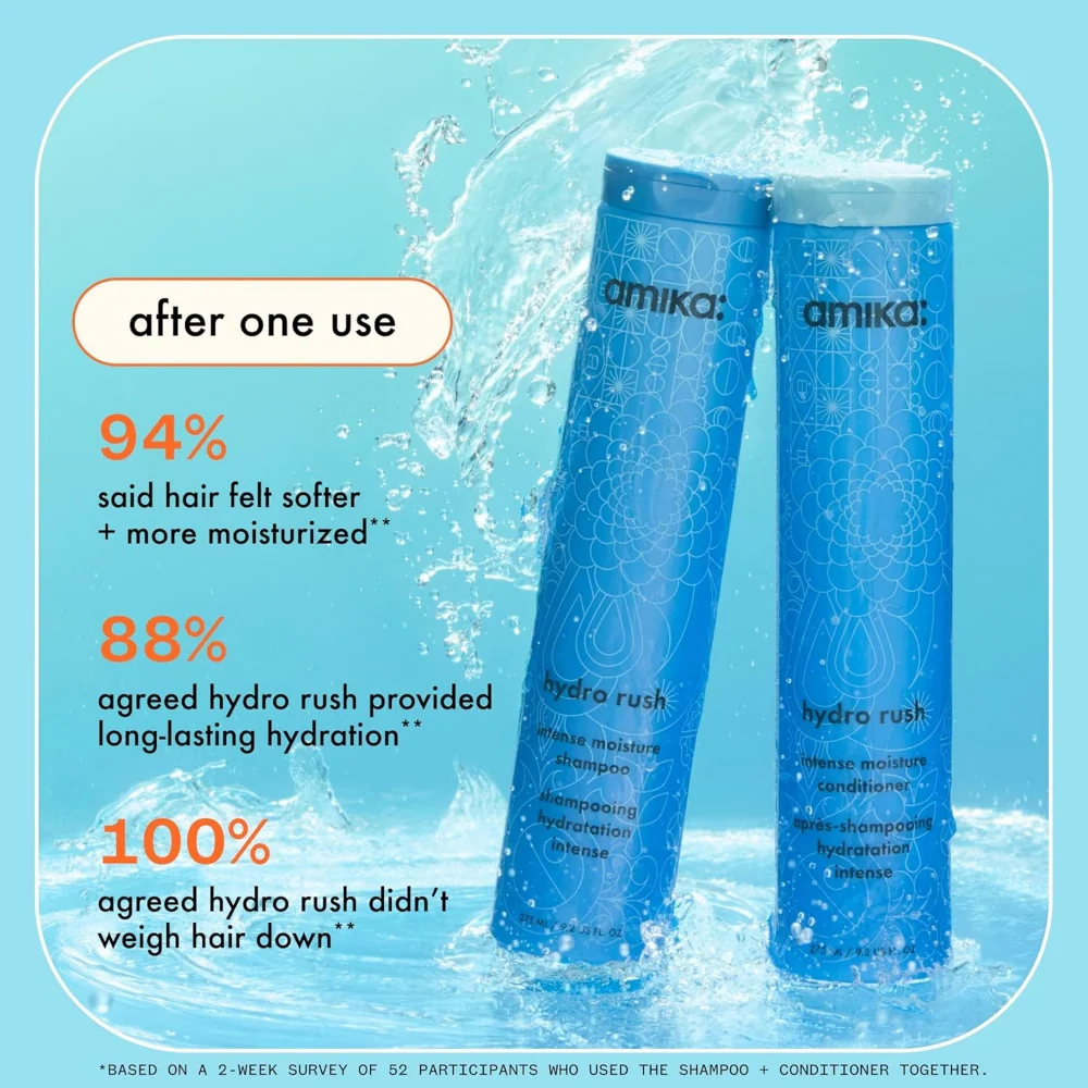 Amika Hydro Rush Intense Moisture Shampoo & Conditioner Twin 2 x 275ml - Image 3