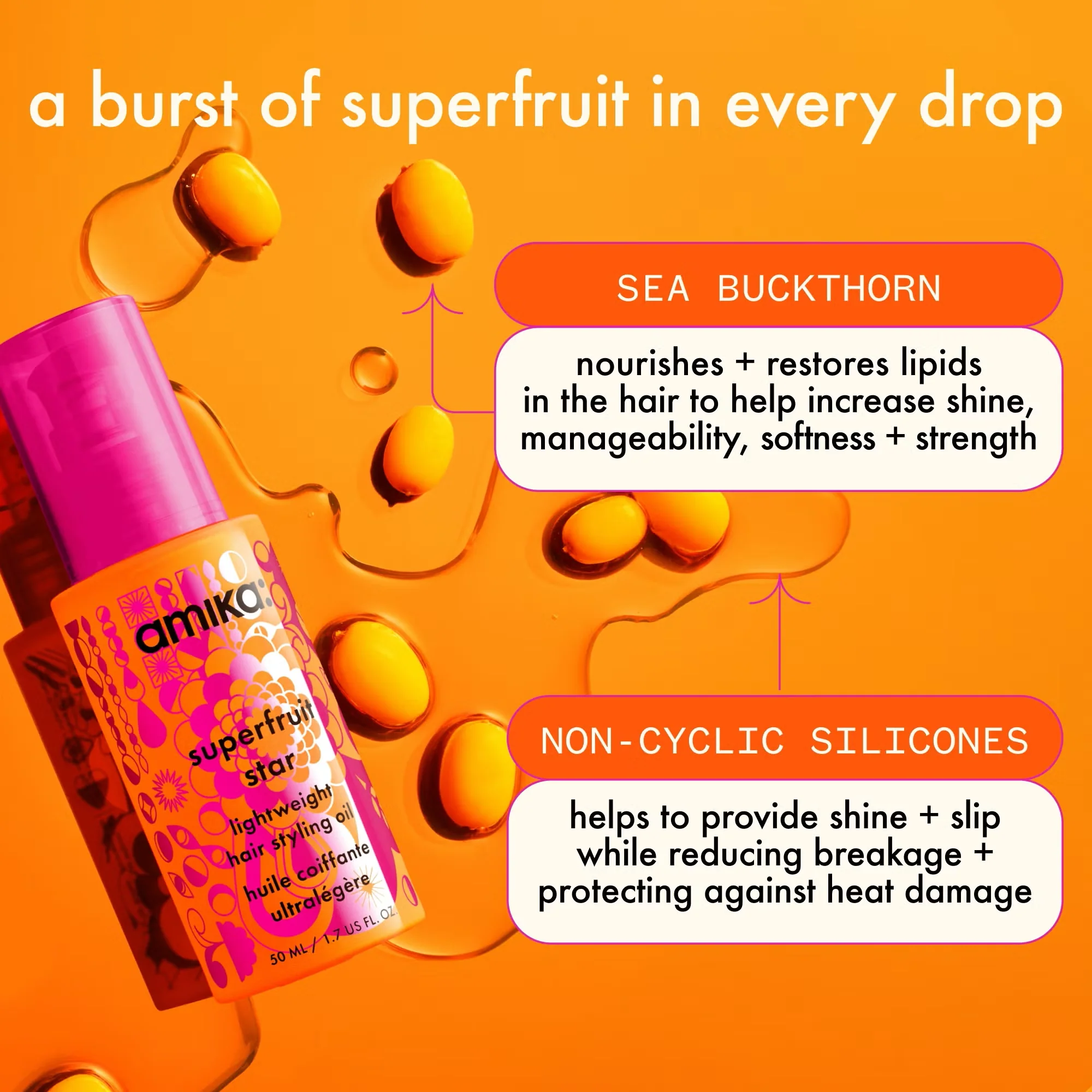 Amika Superfruit Star Lightweight Hair Styling Oil 50ml - Image 5