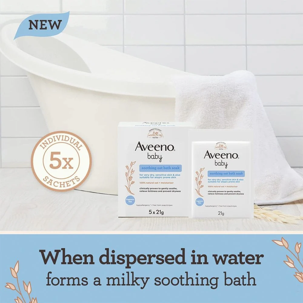 Aveeno Baby Soothing Oat Bath Soak 5 x 21g Sachets - Image 6