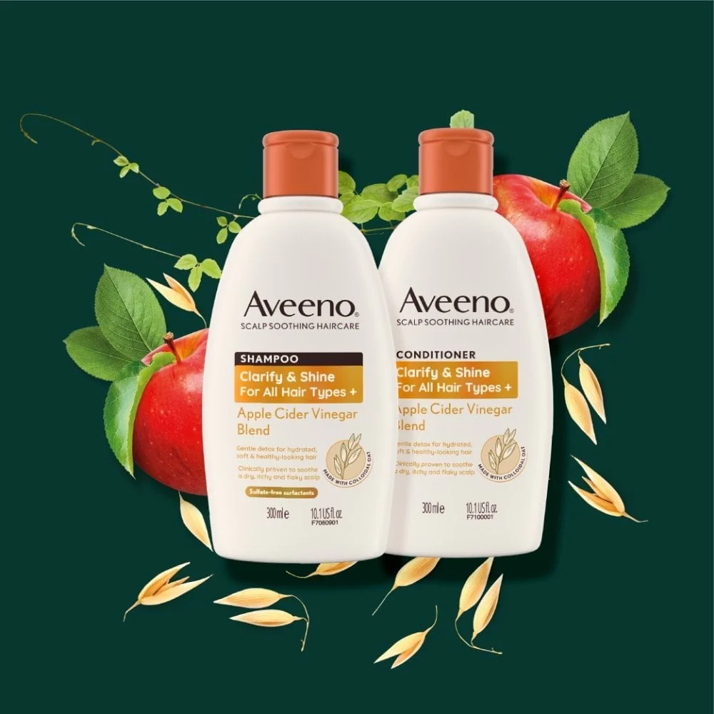 Aveeno Clarify and Shine+ Apple Cider Vinegar Blend Shampoo & Conditioner Twin 2 x 300ml - Image 5
