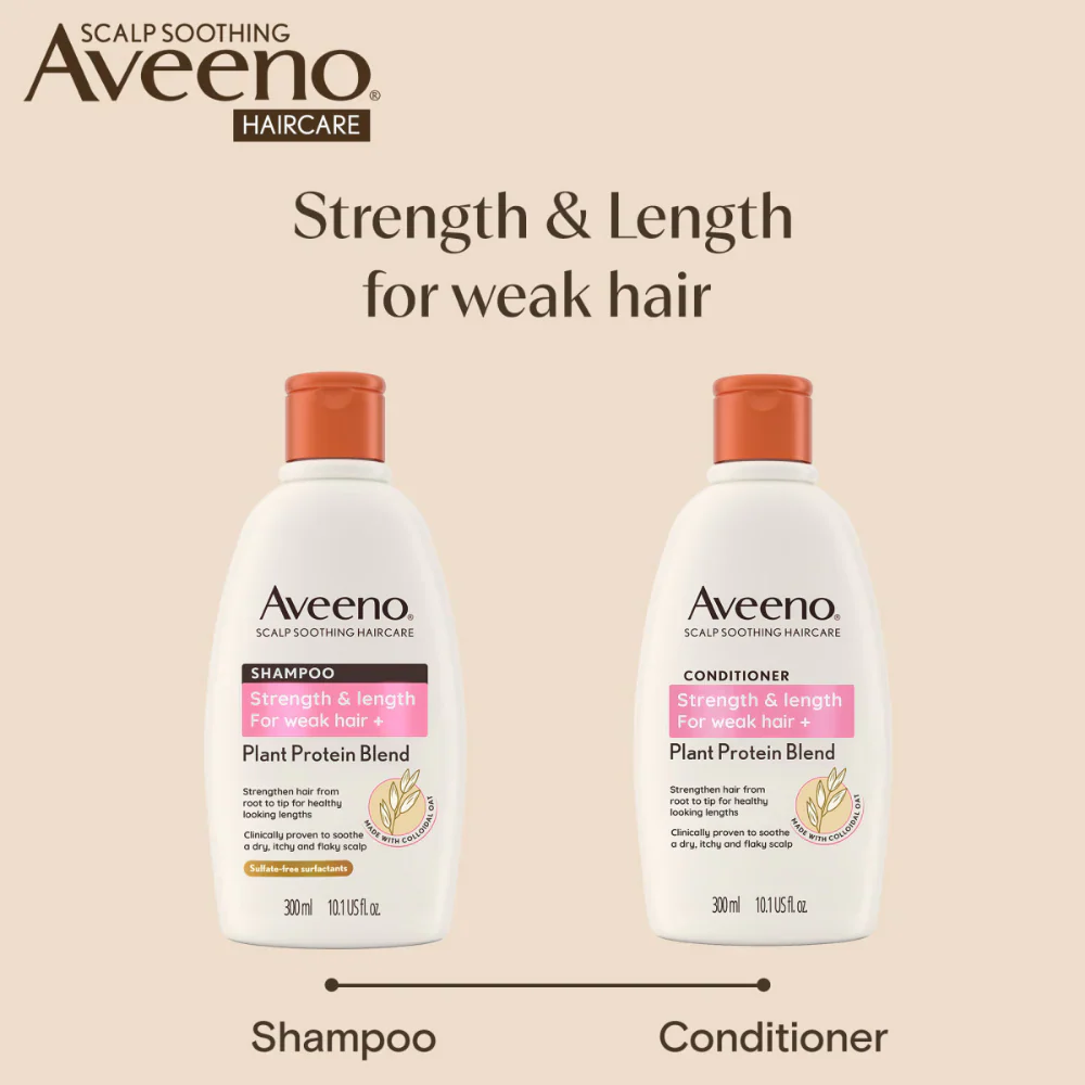 Aveeno Strength & Length Plant-Based Keratin Blend Shampoo & Conditioner Twin 2 x 300ml - Image 6