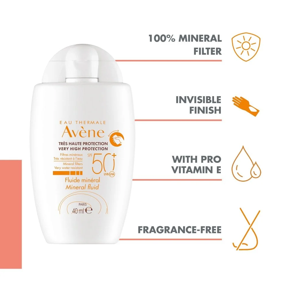 Avene Very High Protection Mineral Fluid Sun Cream SPF50+ 40ml - Image 3