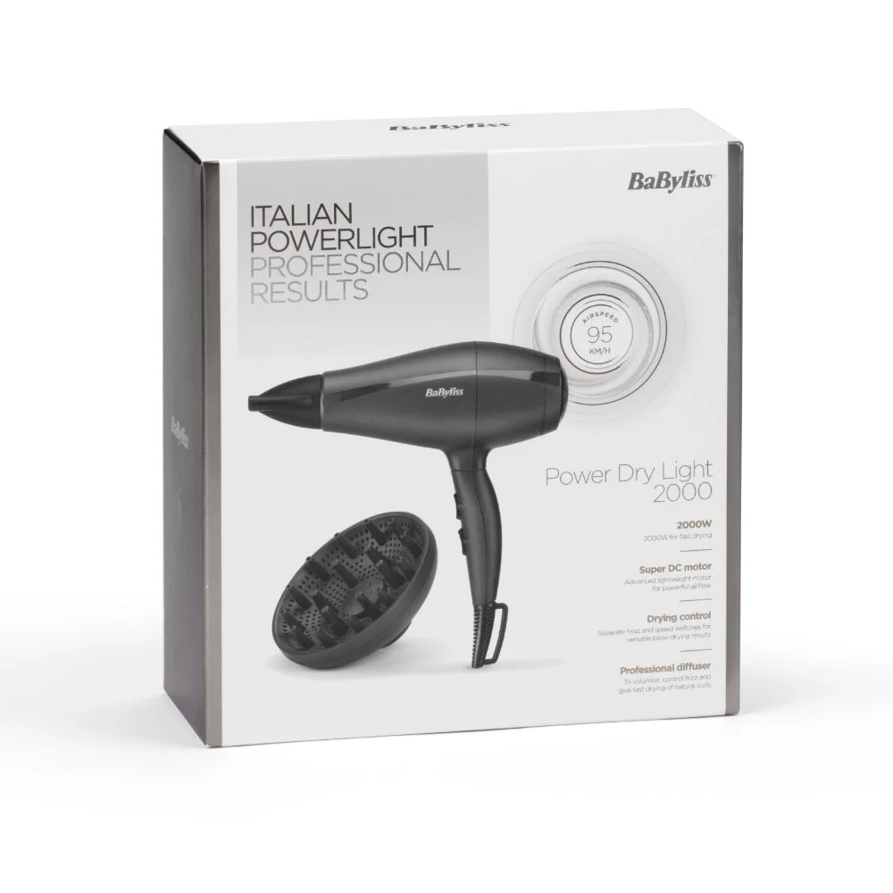 BaByliss Power Dry Light 2000 Hair Dryer Black 5910U - Image 8