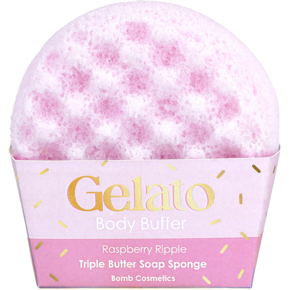 Bomb Cosmetics Raspberry Ripple Triple Butter Gelato Body Buffer Shower Sponge - Image 2