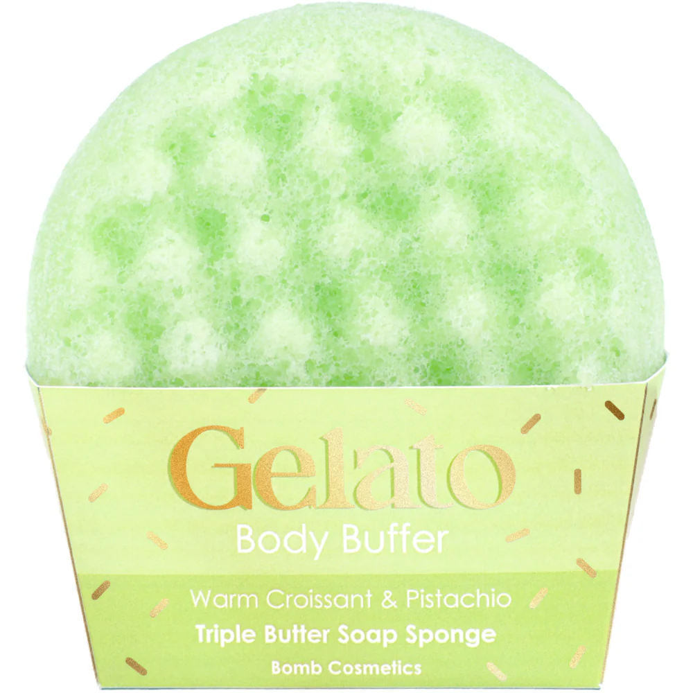Bomb Cosmetics Warm Croissant & Pistachio Triple Butter Gelato Body Buffer Shower Sponge - Image 2