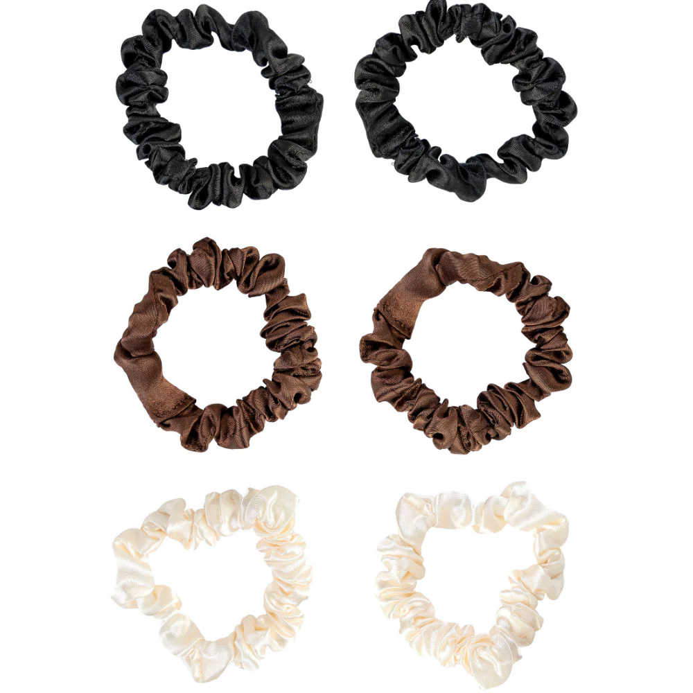 Brushworks Assorted Skinny Satin Scrunchies Pack of 6 - Image 2