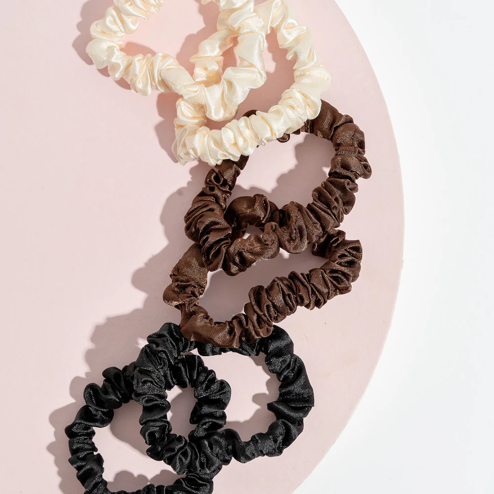 Brushworks Assorted Skinny Satin Scrunchies Pack of 6 - Image 4