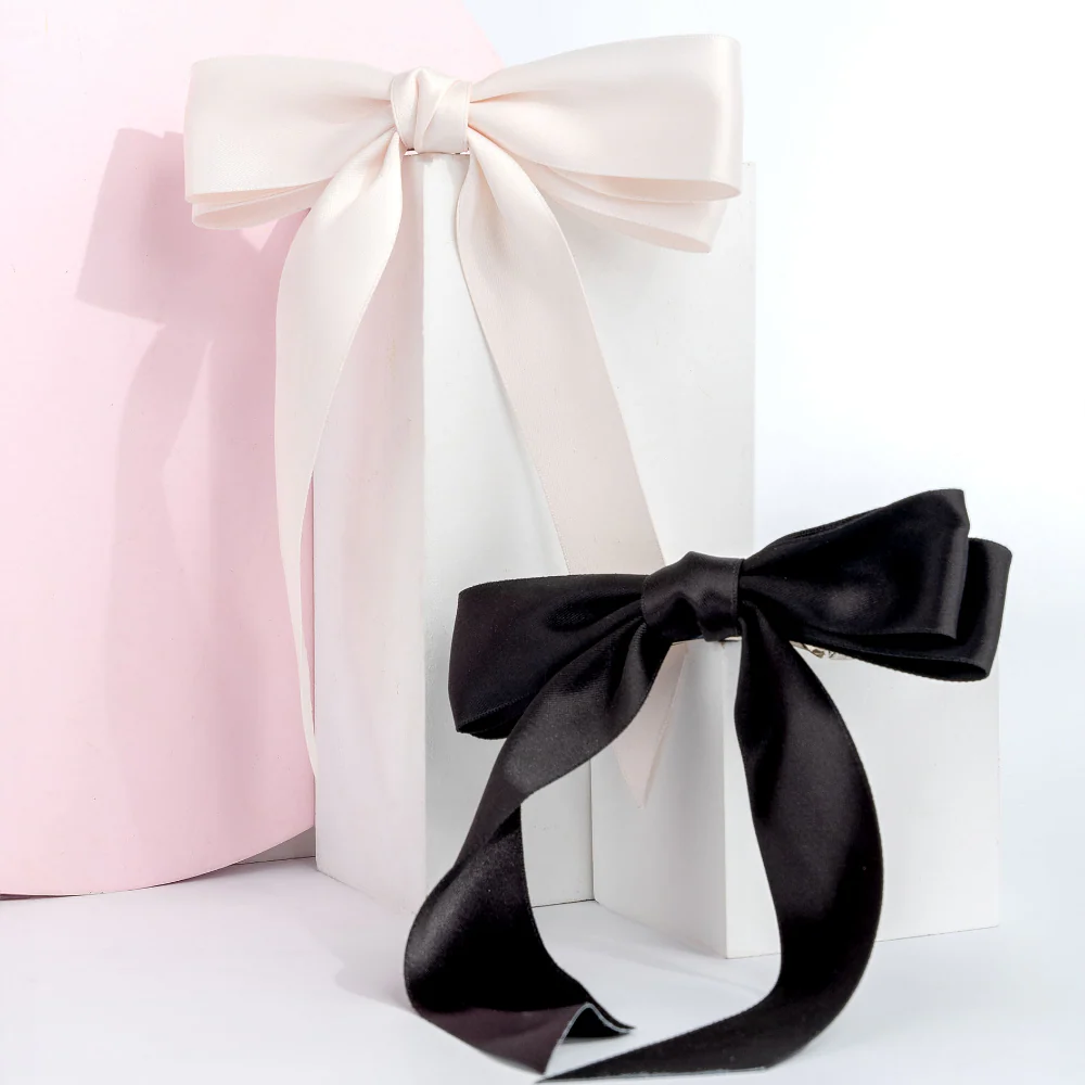 Brushworks Black & White Satin Hair Bow Duo - Image 2