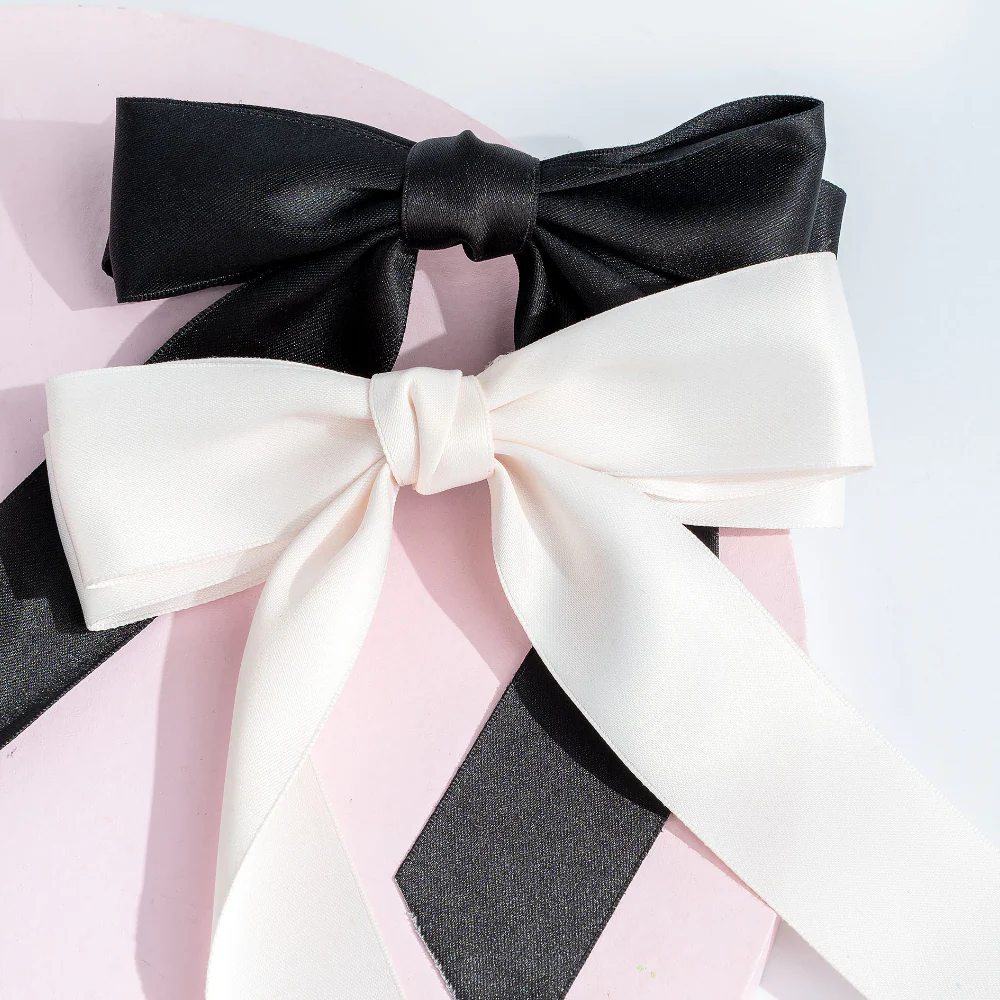 Brushworks Black & White Satin Hair Bow Duo - Image 3