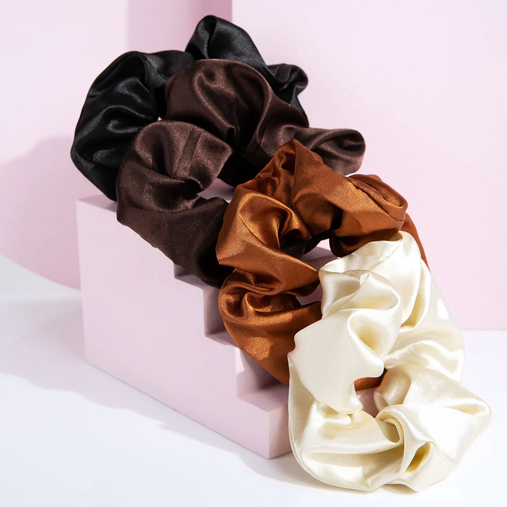Brushworks Nude Satin Scrunchies Pack of 4 - Image 3