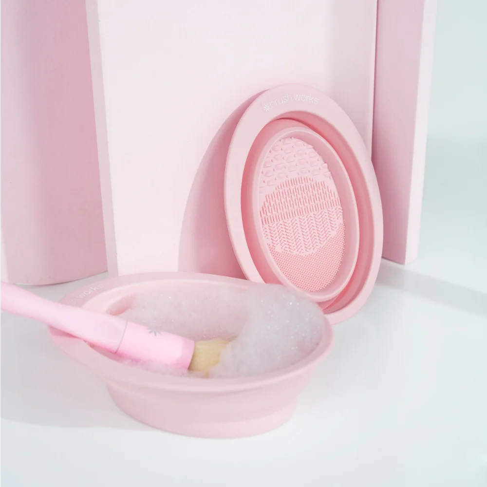 Brushworks Pink Silicone Makeup Brush Cleaning Bowl - Image 8