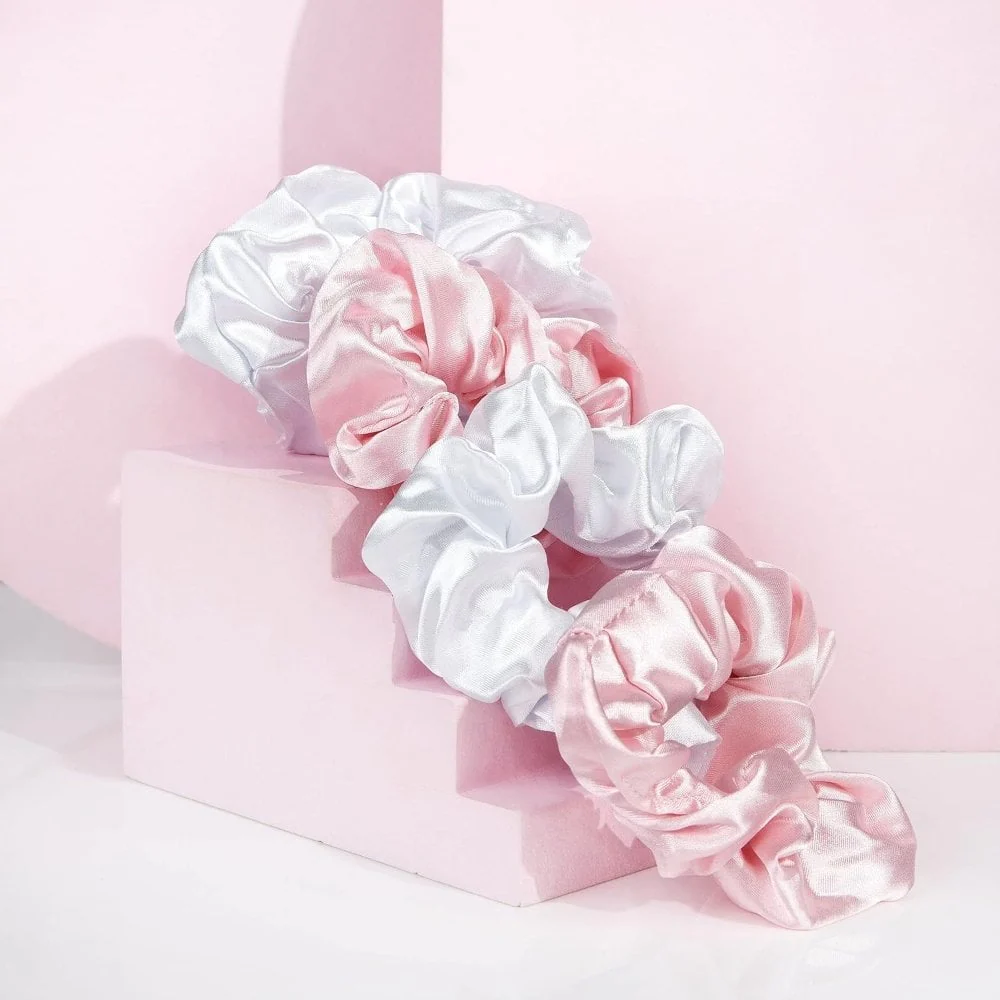 Brushworks Pink & White Satin Scrunchies Pack of 4 - Image 2