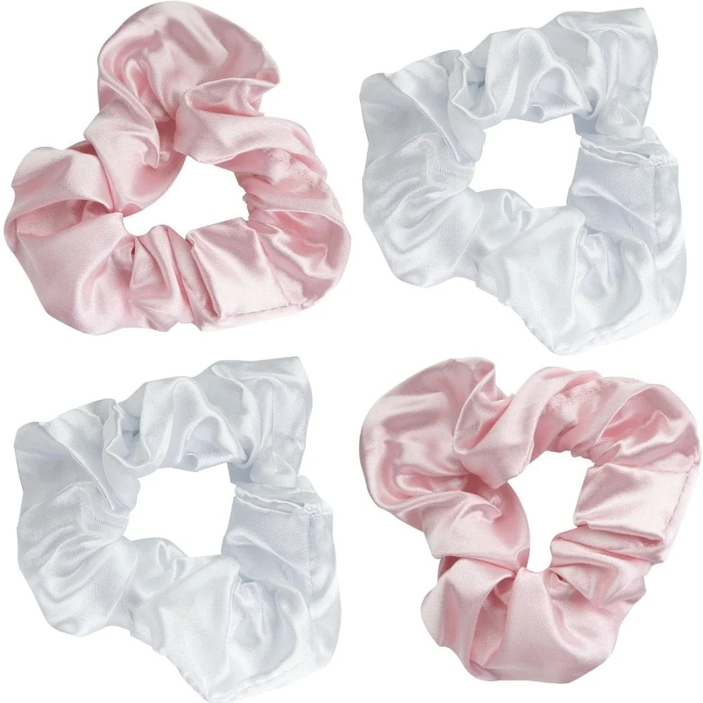 Brushworks Pink & White Satin Scrunchies Pack of 4 - Image 3