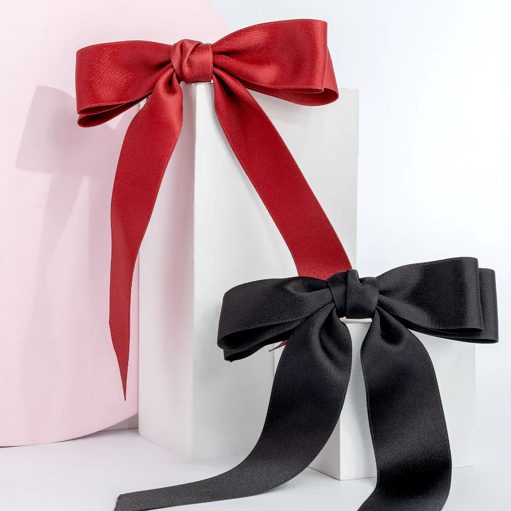 Brushworks Red & Black Satin Hair Bow Duo - Image 3