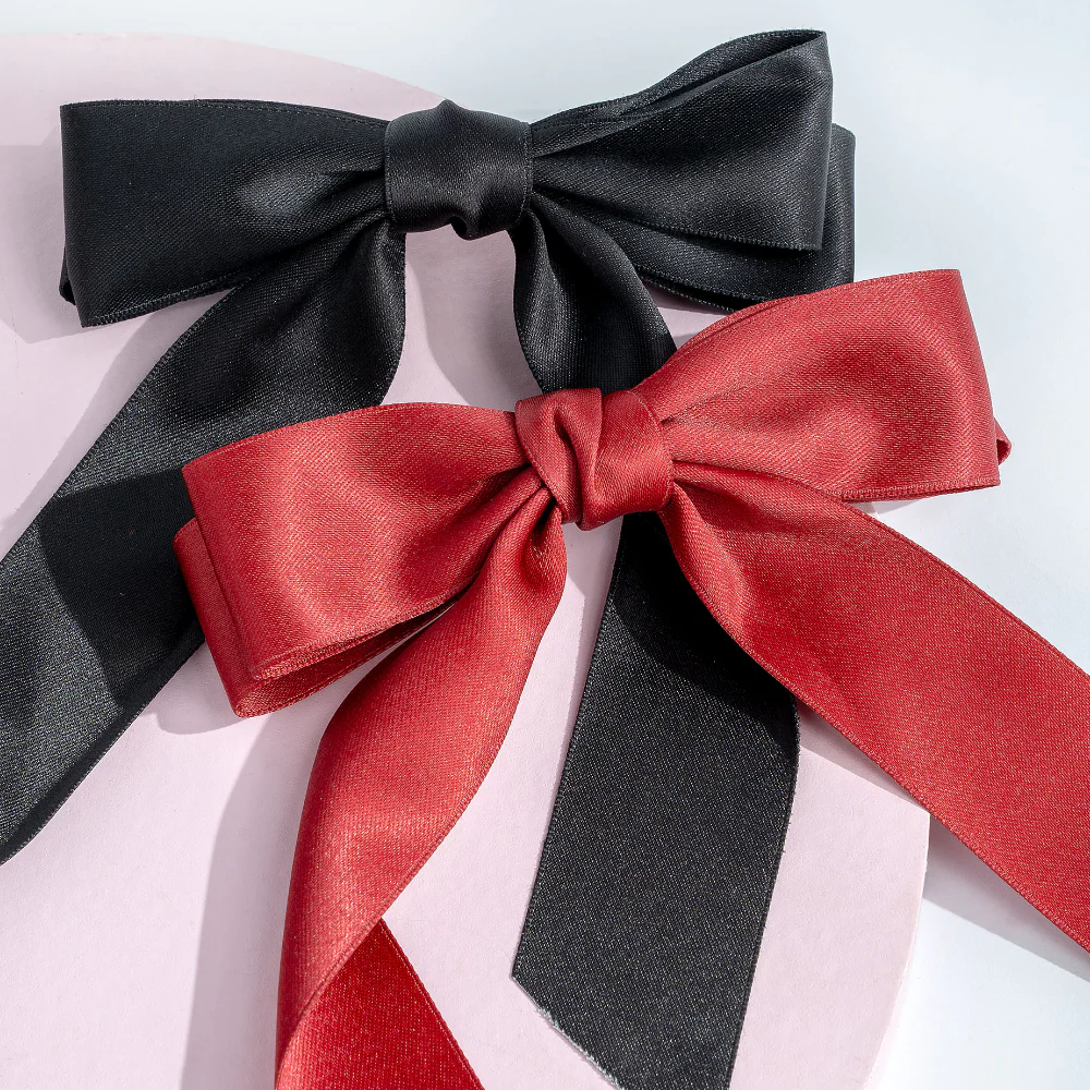 Brushworks Red & Black Satin Hair Bow Duo - Image 4