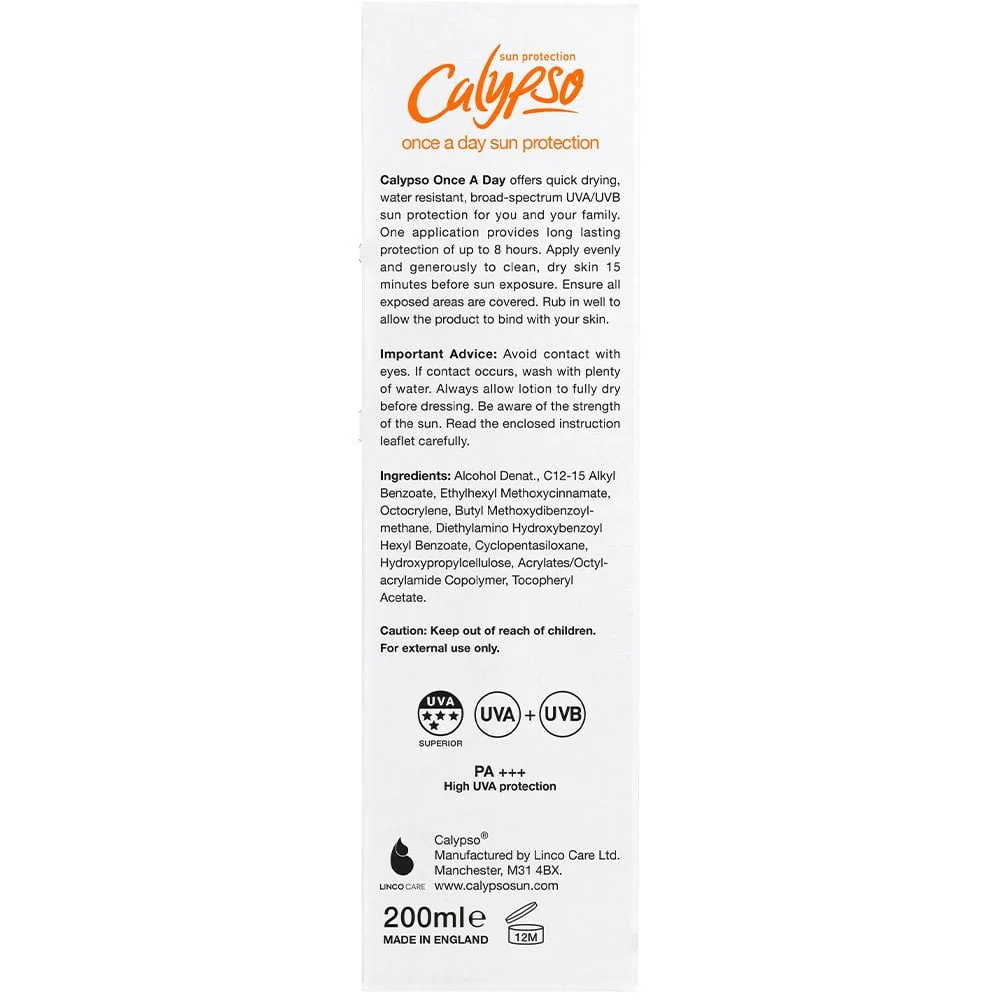 Calypso Once A Day Sun Protection Cream SPF20 200ml - Image 2
