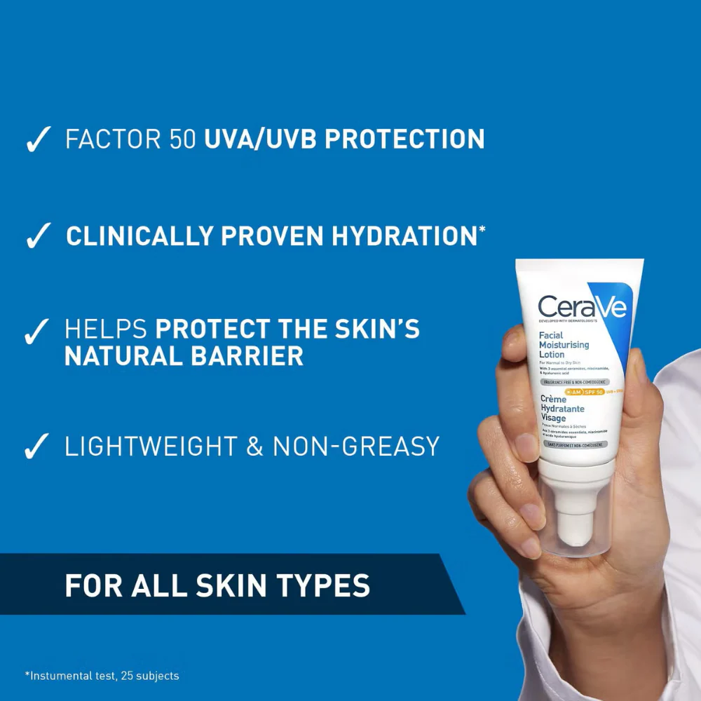 CeraVe Facial Moisturising Lotion AM SPF50 52ml - Image 2
