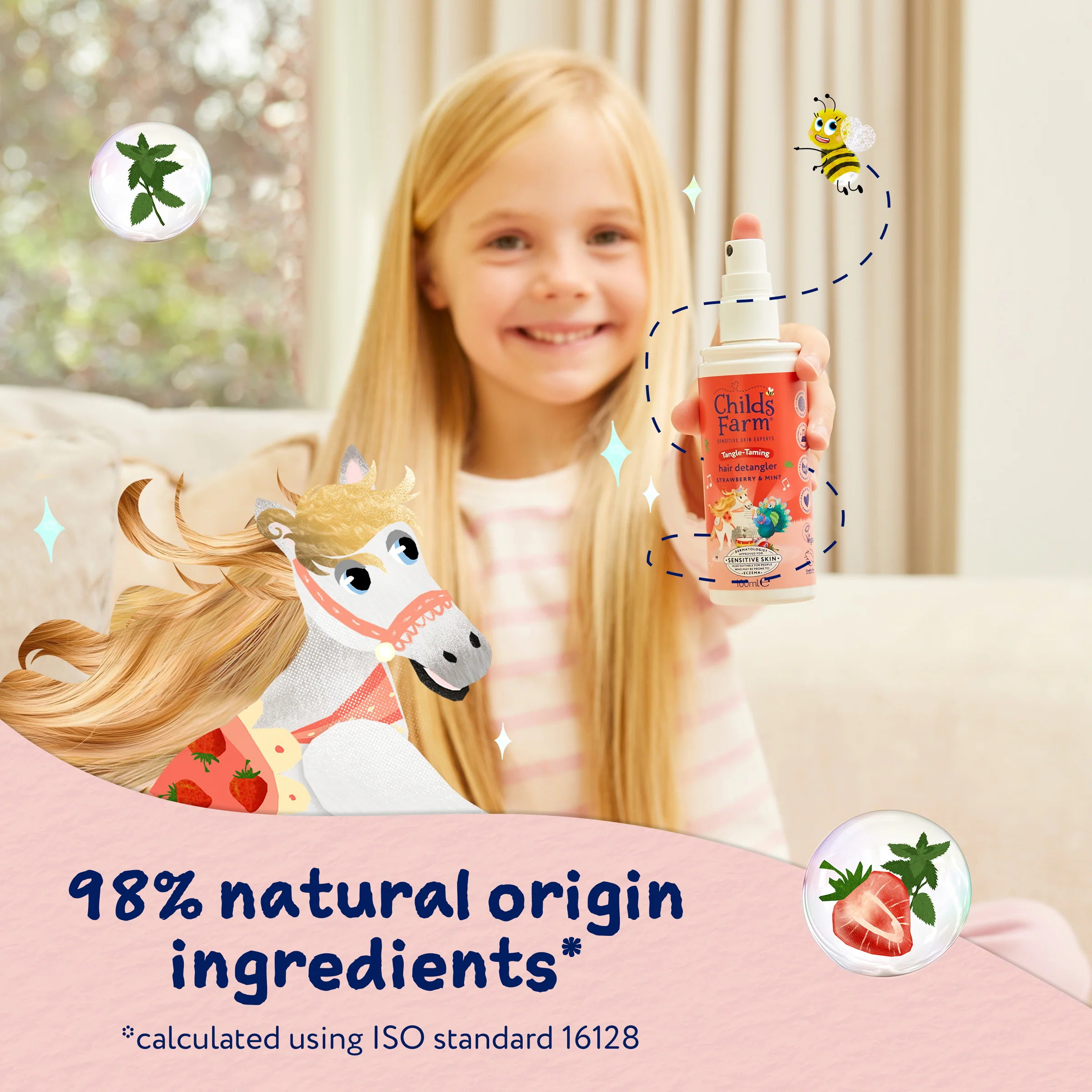 Childs Farm 3-In-1 Tangle Taming Hair Detangler Strawberry & Mint 100ml - Image 3