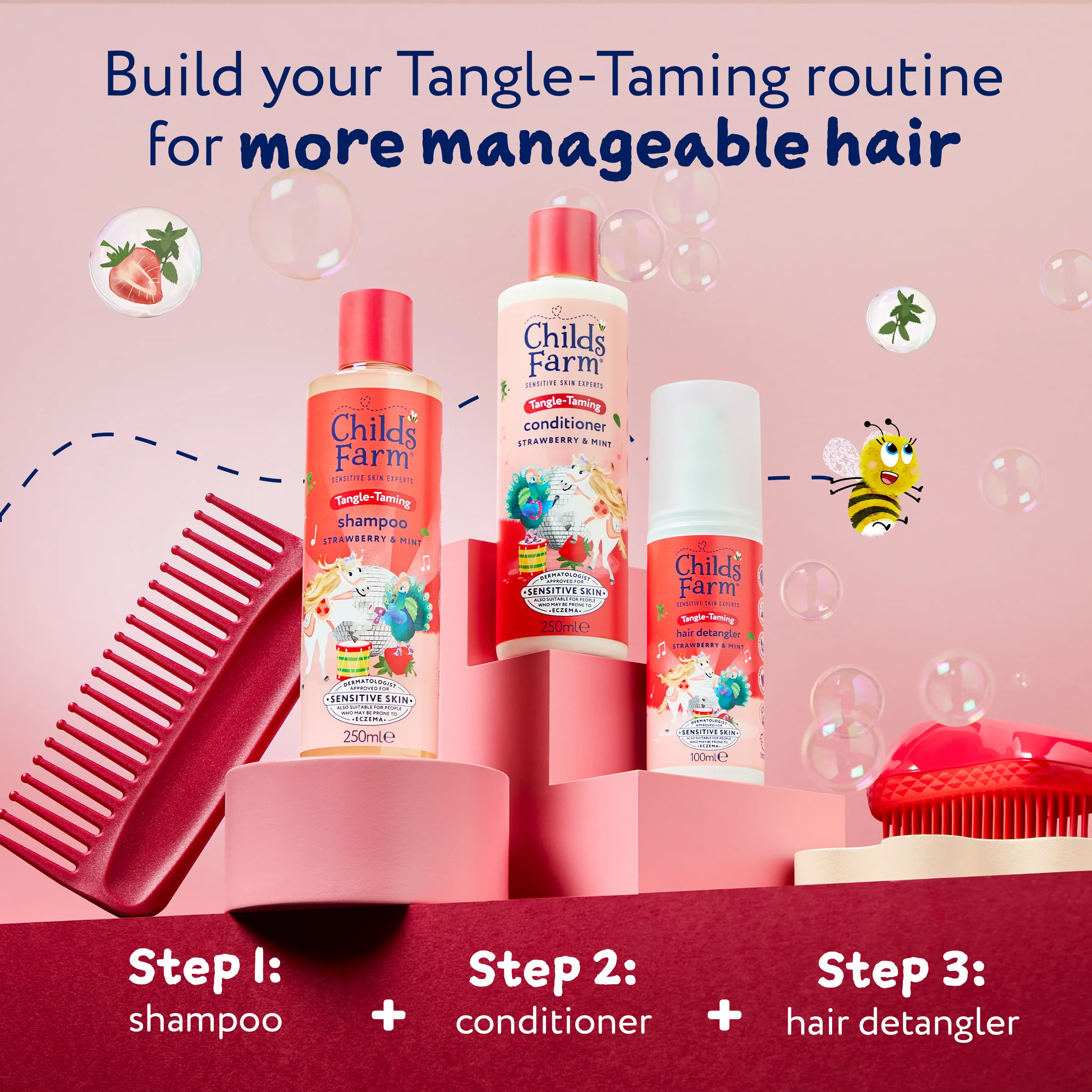 Childs Farm 3-In-1 Tangle Taming Hair Detangler Strawberry & Mint 100ml - Image 7