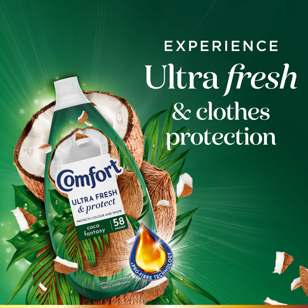 Comfort Ultra Fresh & Protect Coco Fantasy Fabric Conditioner 58 Washes 870ml - Image 4