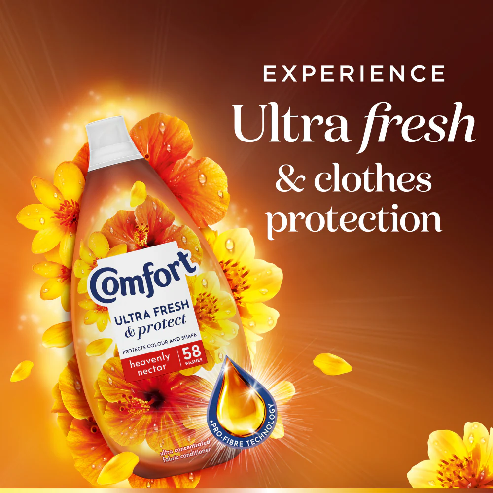 Comfort Ultra Fresh & Protect Heavenly Nectar Fabric Conditioner 58 Washes 870ml - Image 4
