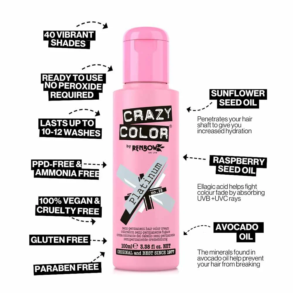 Crazy Colour Platinum Hair Dye 100ml - Image 3