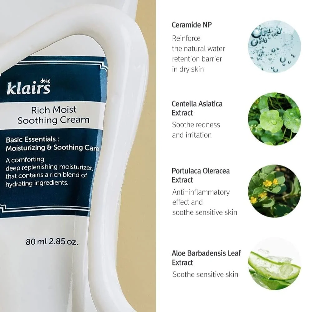 Dear, Klairs Rich Moist Soothing Cream 80ml - Image 3