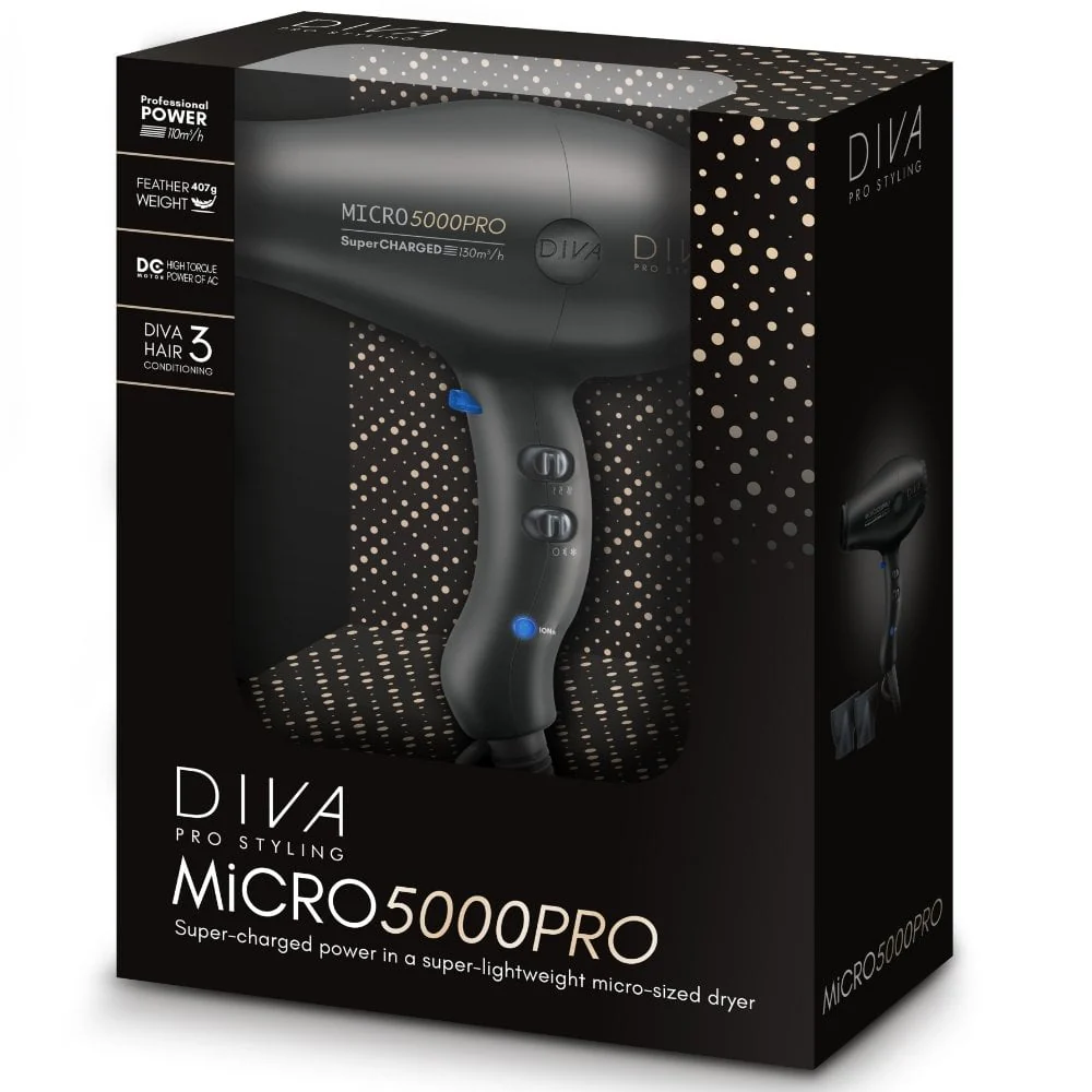 Diva Pro Micro 5000 Pro Hair Dryer Black - Image 6