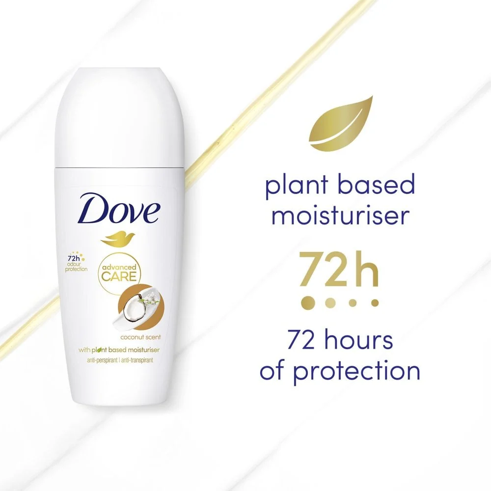 Dove Advanced Care 72h Coconut Anti-Perspirant Deodorant Roll-On 50ml - Image 5