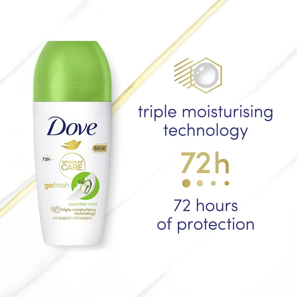 Dove Advanced Care 72h Go Fresh Cucumber Anti-Perspirant Deodorant Roll-On 50ml - Image 5
