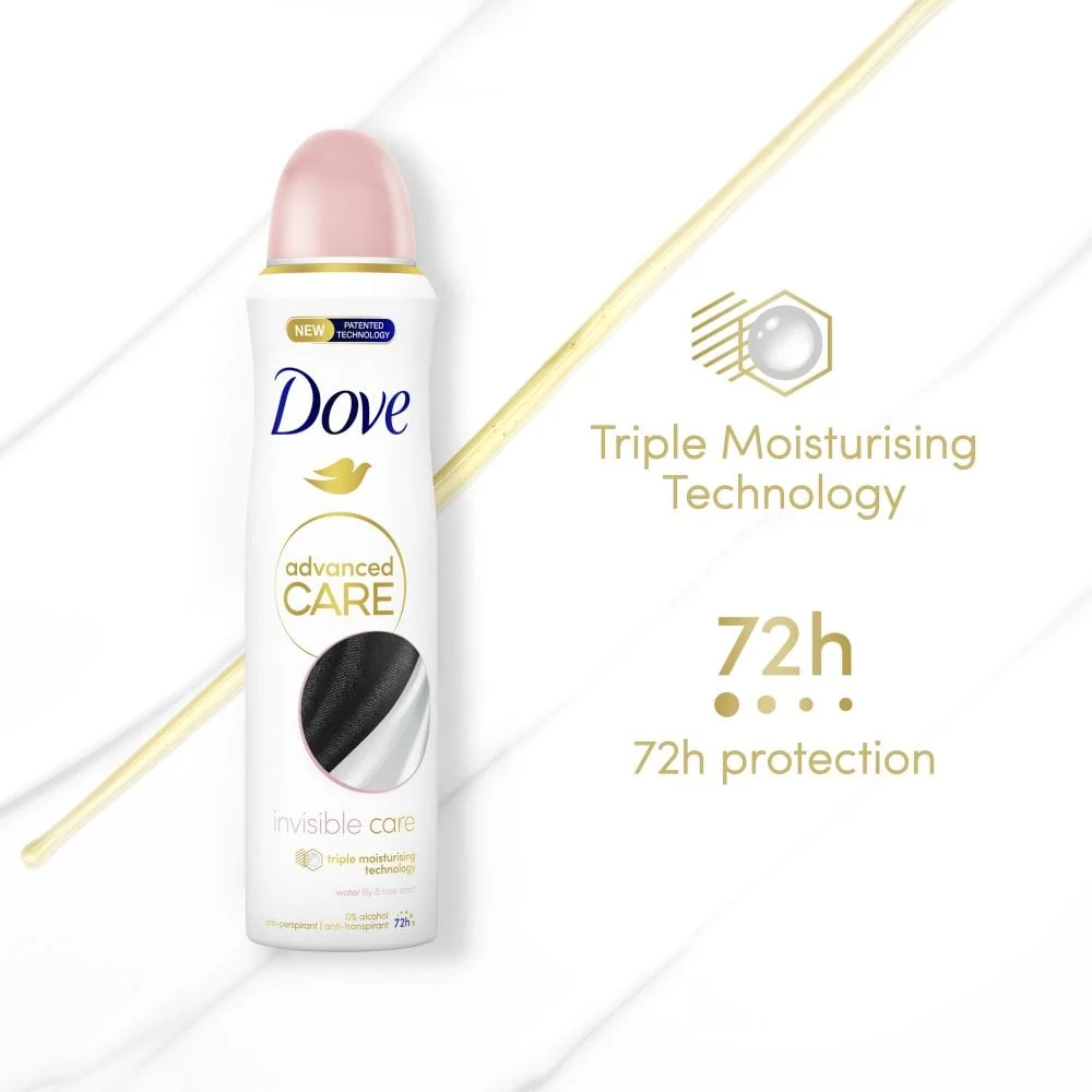 Dove Advanced Care 72h Invisible Care Water Lily & Rose Anti-Perspirant Deodorant Spray 200ml - Image 6