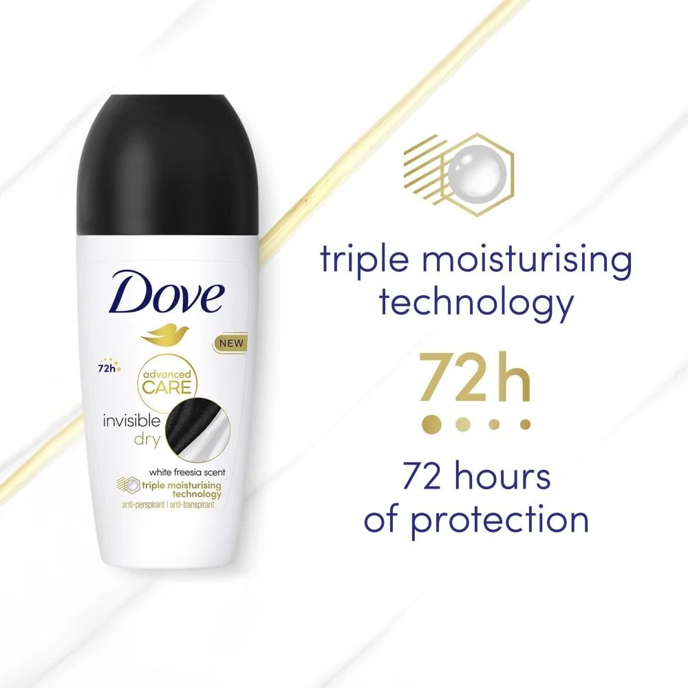 Dove Advanced Care 72h Invisible Dry White Freesia Anti-Perspirant Deodorant Roll-On 50ml - Image 6