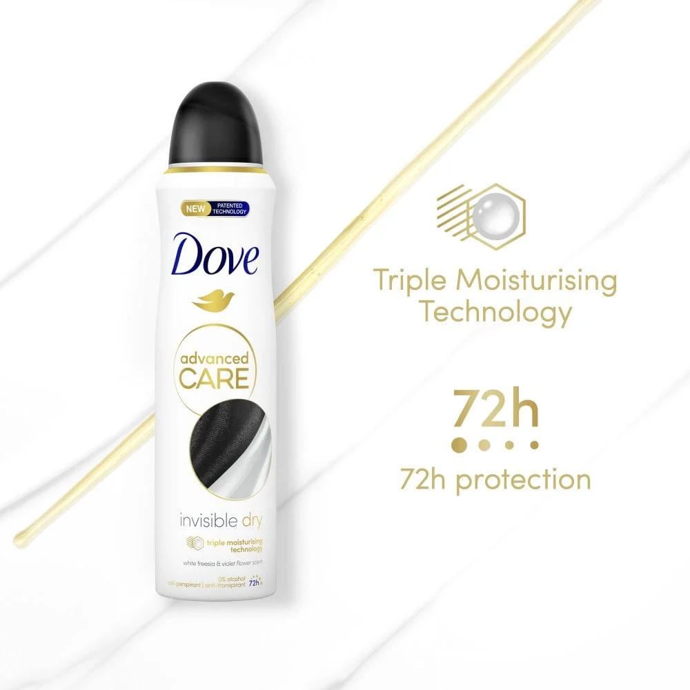 Dove Advanced Care 72h Invisible Dry White Freesia & Violet Flower Anti-Perspirant Deodorant Spray 200ml - Image 6