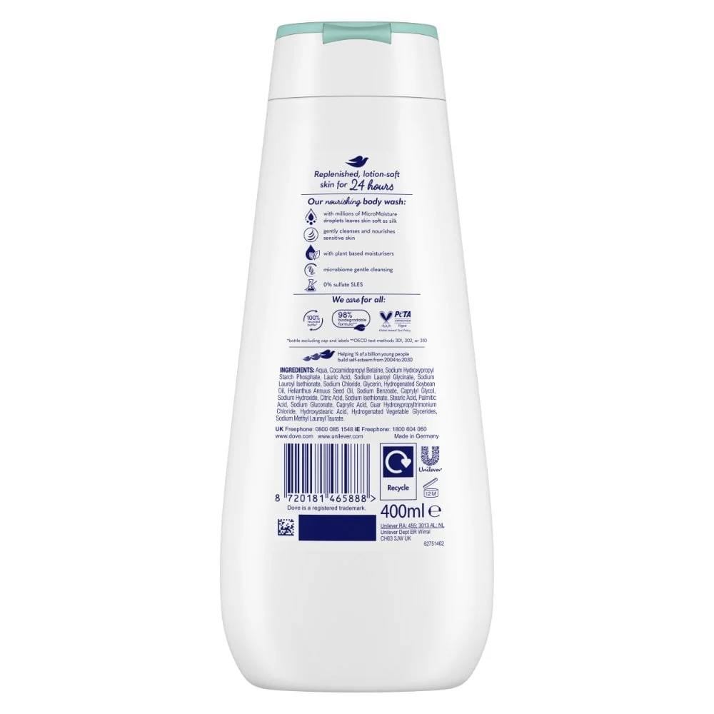 Dove Advanced Care Derma Hypoallergenic Fragrance-Free Body Wash 400ml - Image 2