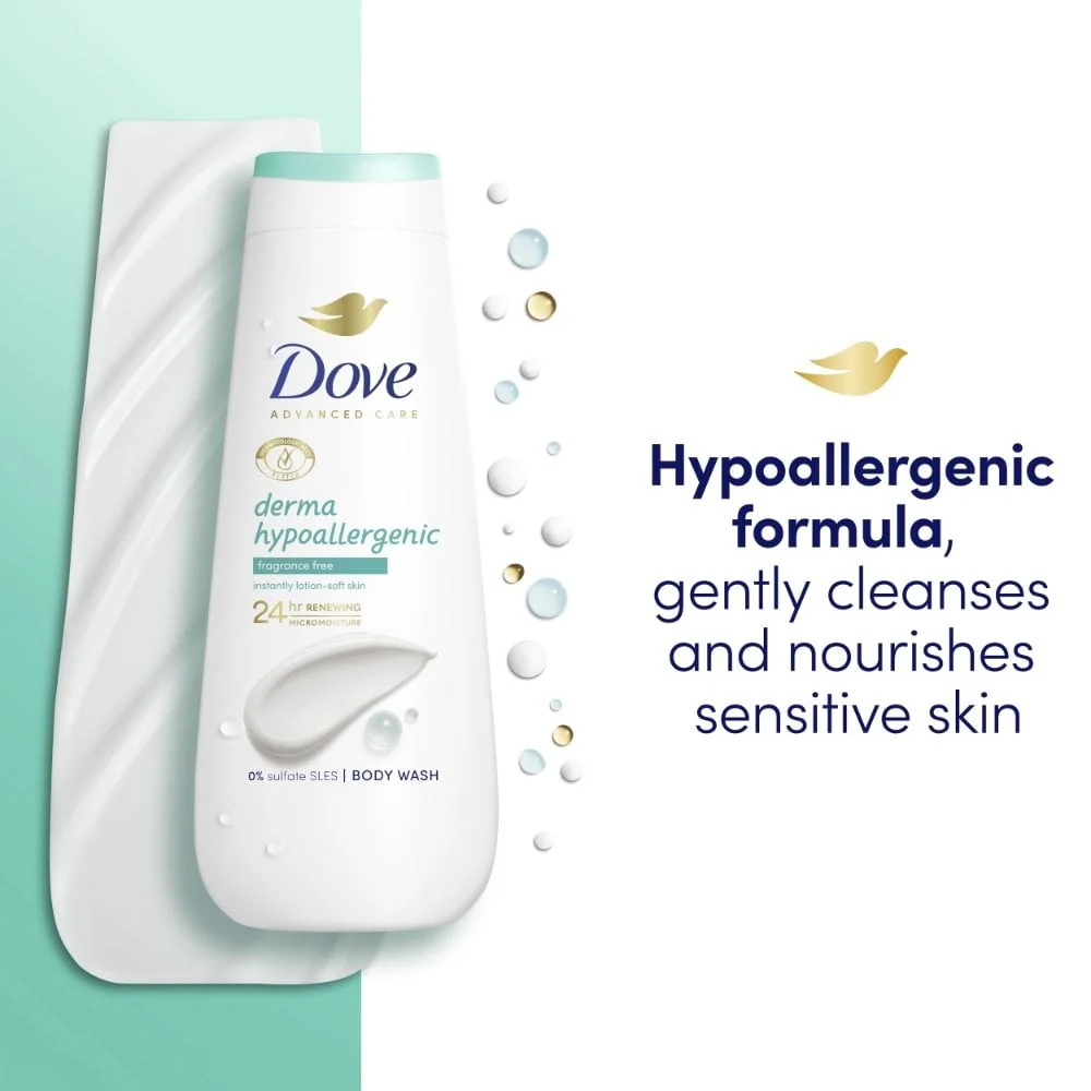 Dove Advanced Care Derma Hypoallergenic Fragrance-Free Body Wash 400ml - Image 4