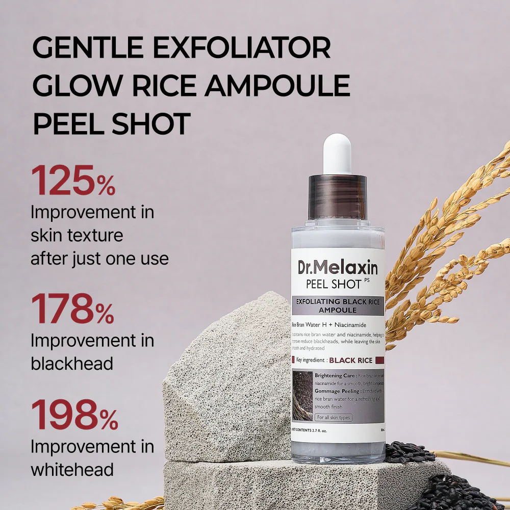 Dr. Melaxin Peel Shot Exfoliating Black Rice Ampoule 80ml - Image 2