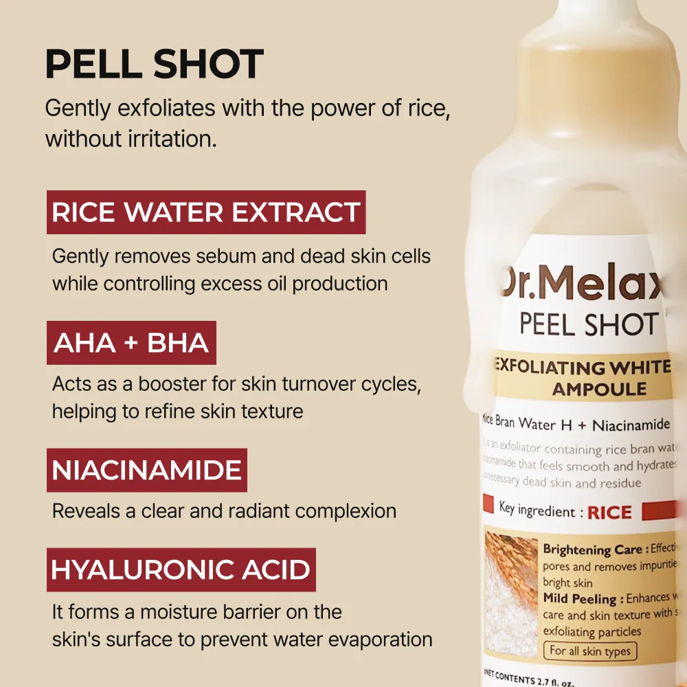 Dr. Melaxin Peel Shot Exfoliating White Rice Ampoule 80ml - Image 4