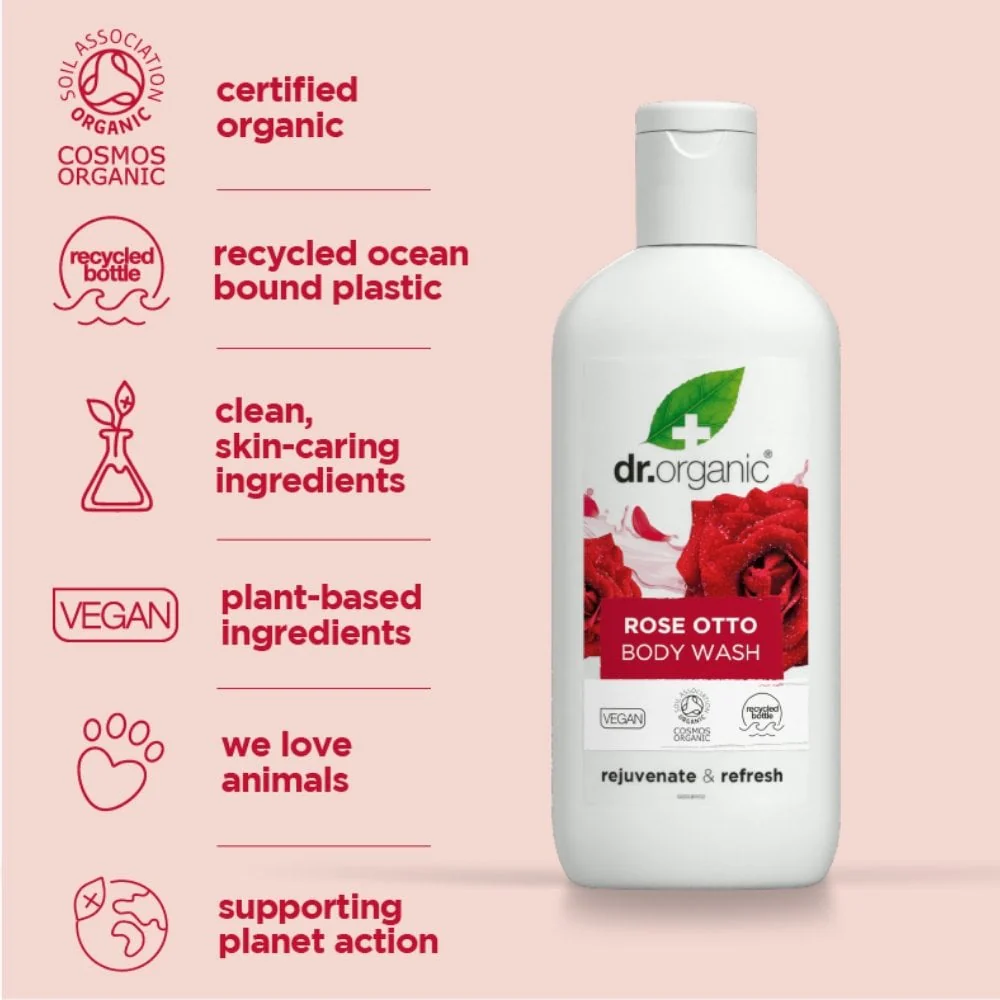 Dr. Organic Rose Otto Body Wash 250ml - Image 3