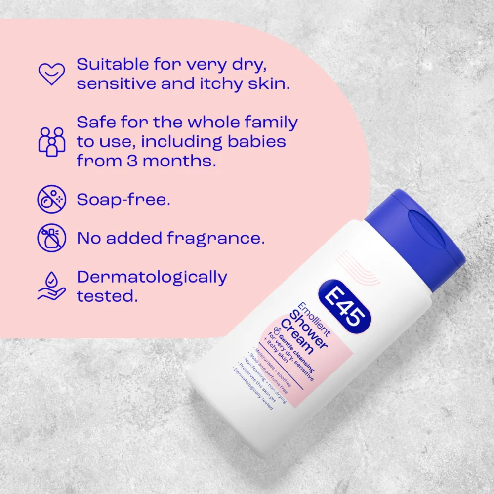 E45 Dermatological Emollient Shower Cream 200ml - Image 5