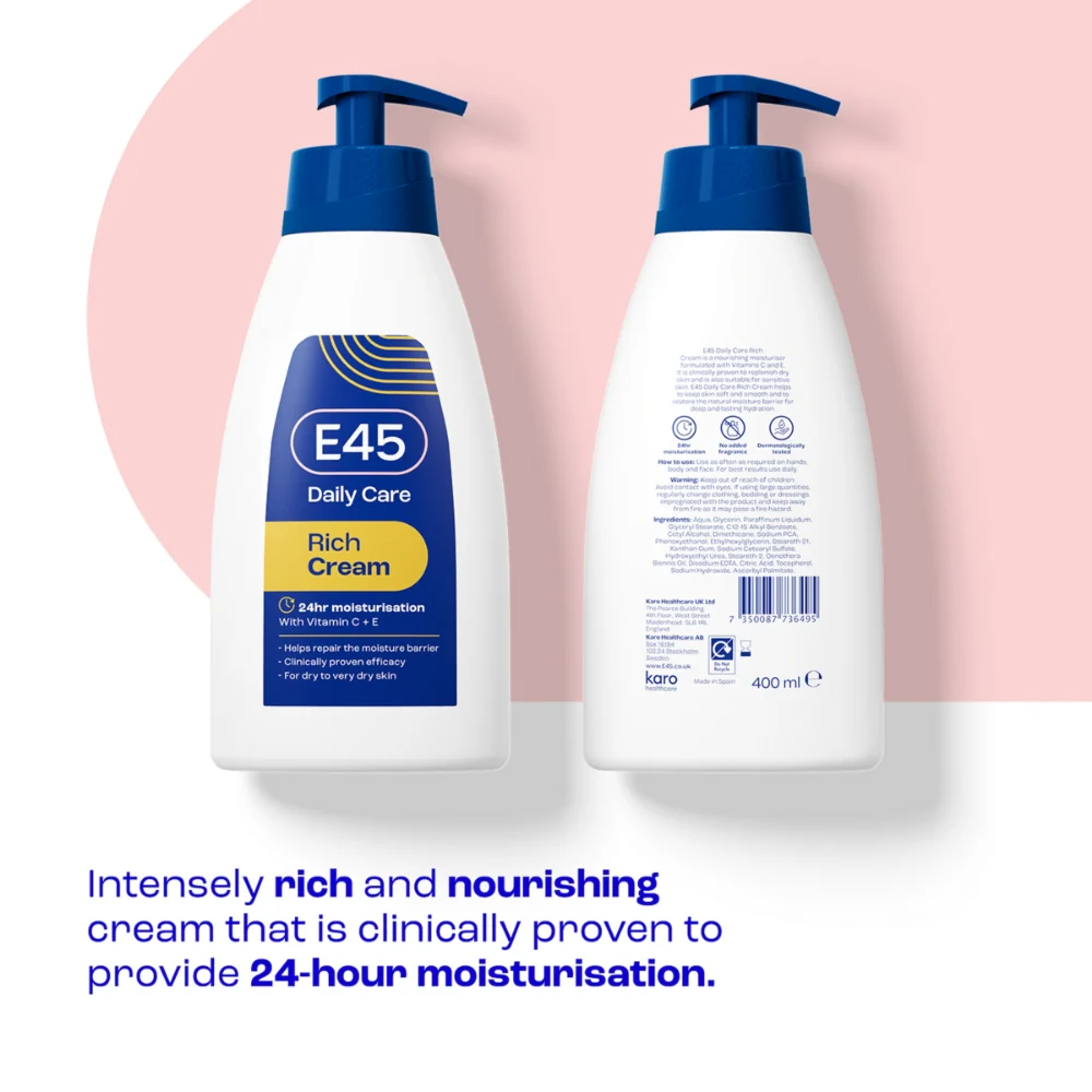 E45 Rich 24h Body Cream Moisturiser 400ml - Image 2