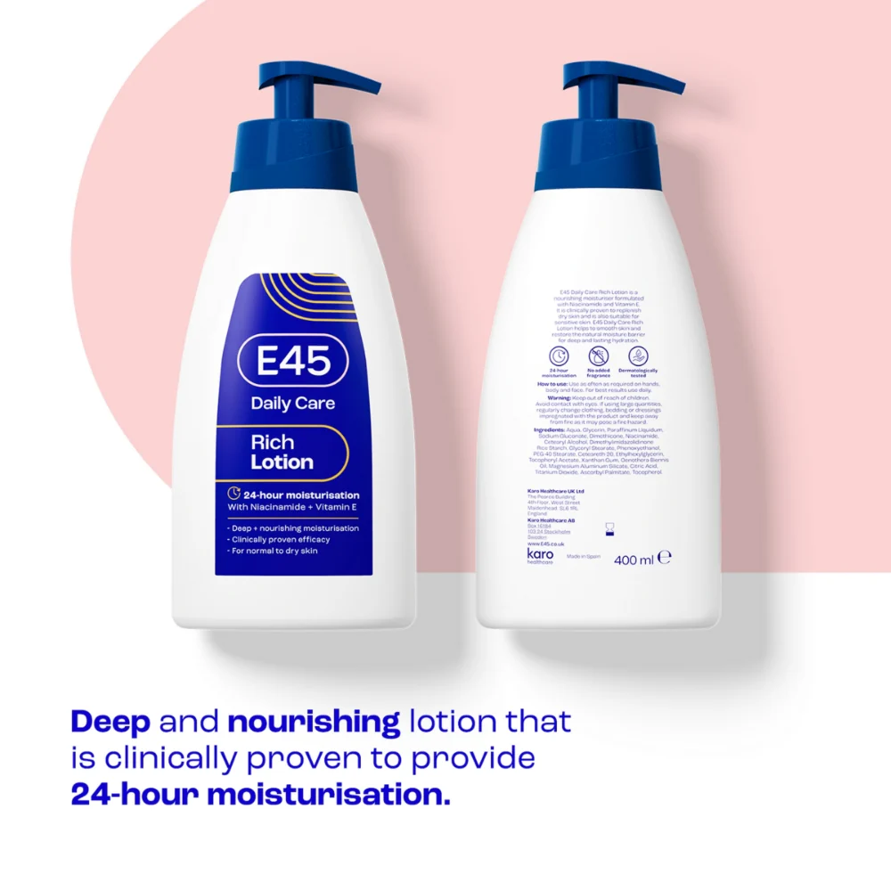 E45 Rich 24h Body Lotion Moisturiser 400ml - Image 2