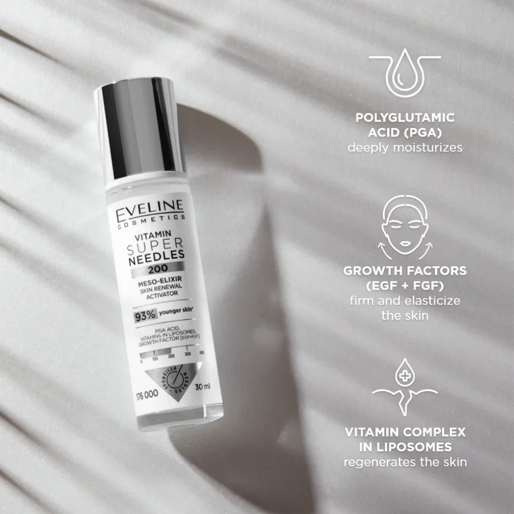 Eveline Cosmetics Vitamin Super Needles 200 Meso-Elixir Skin Renewal Activator 30ml - Image 4