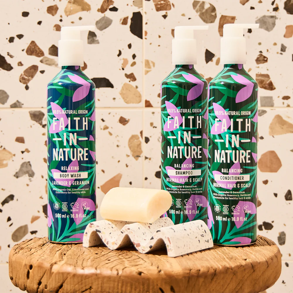 Faith In Nature Lavender & Geranium Shampoo & Conditioner Aluminium Bottle Twin 2 x 500ml - Image 4