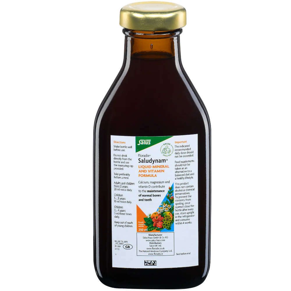 Floradix Saludynam Liquid Calcium, Magnesium, Zinc and Vitamin D Formula 250ml - Image 3