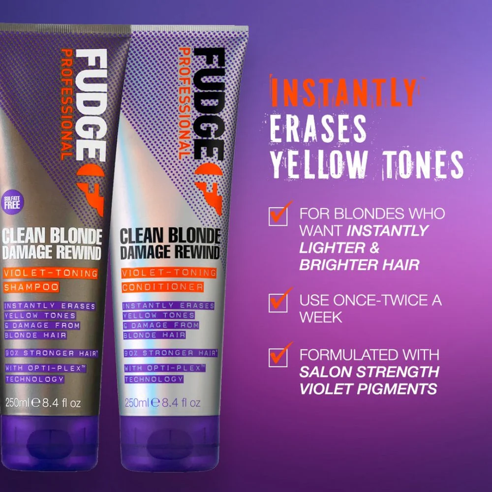 Fudge Professional Clean Blonde Damage Rewind Violet-Toning Shampoo 1000ml - Image 4