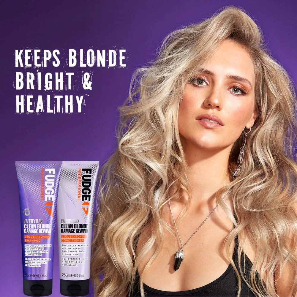 Fudge Professional Everyday Clean Blonde Damage Rewind Toning Shampoo 250ml - Image 5