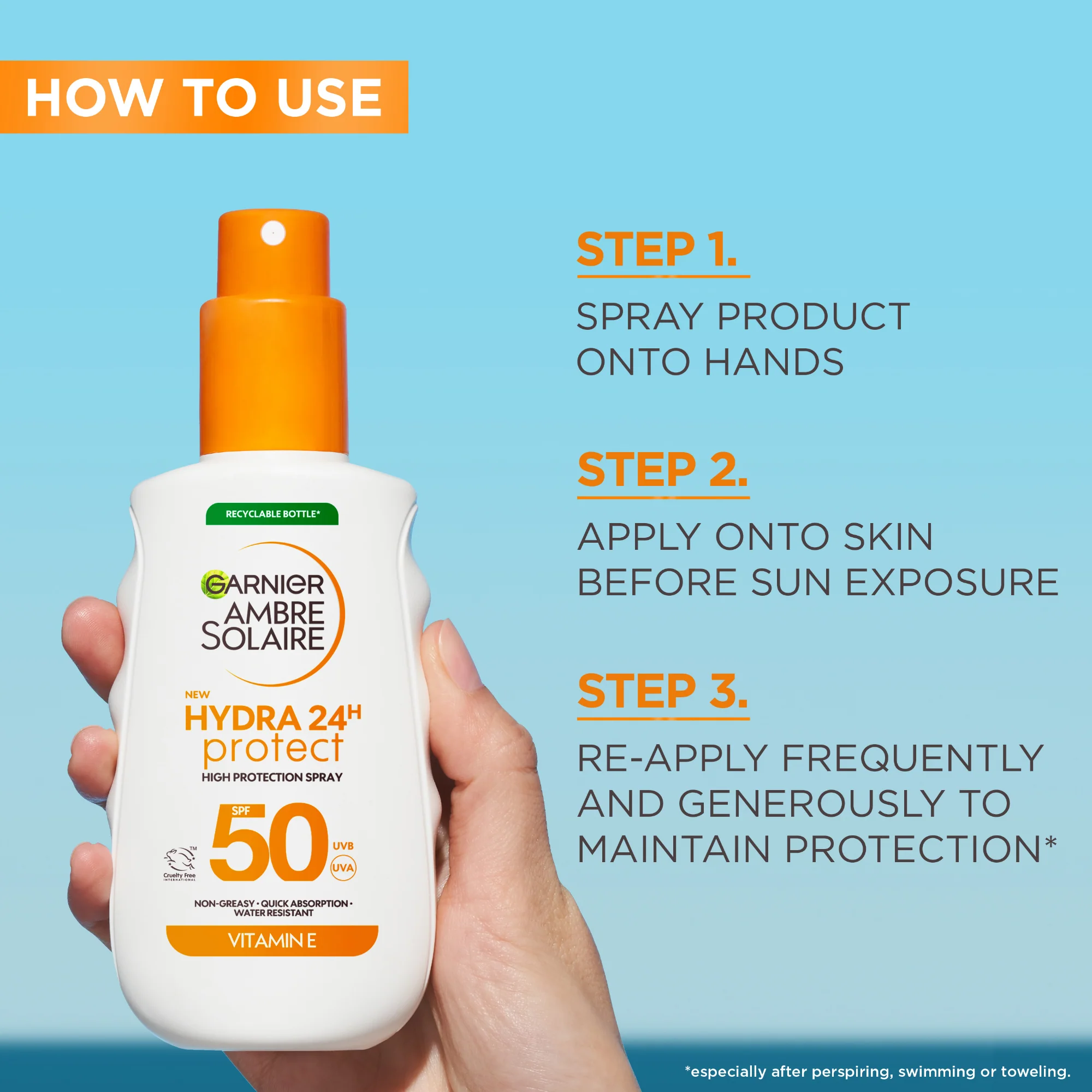Garnier Ambre Solaire Hydra 24H Protect Sun Cream Spray SPF50 175ml - Image 5