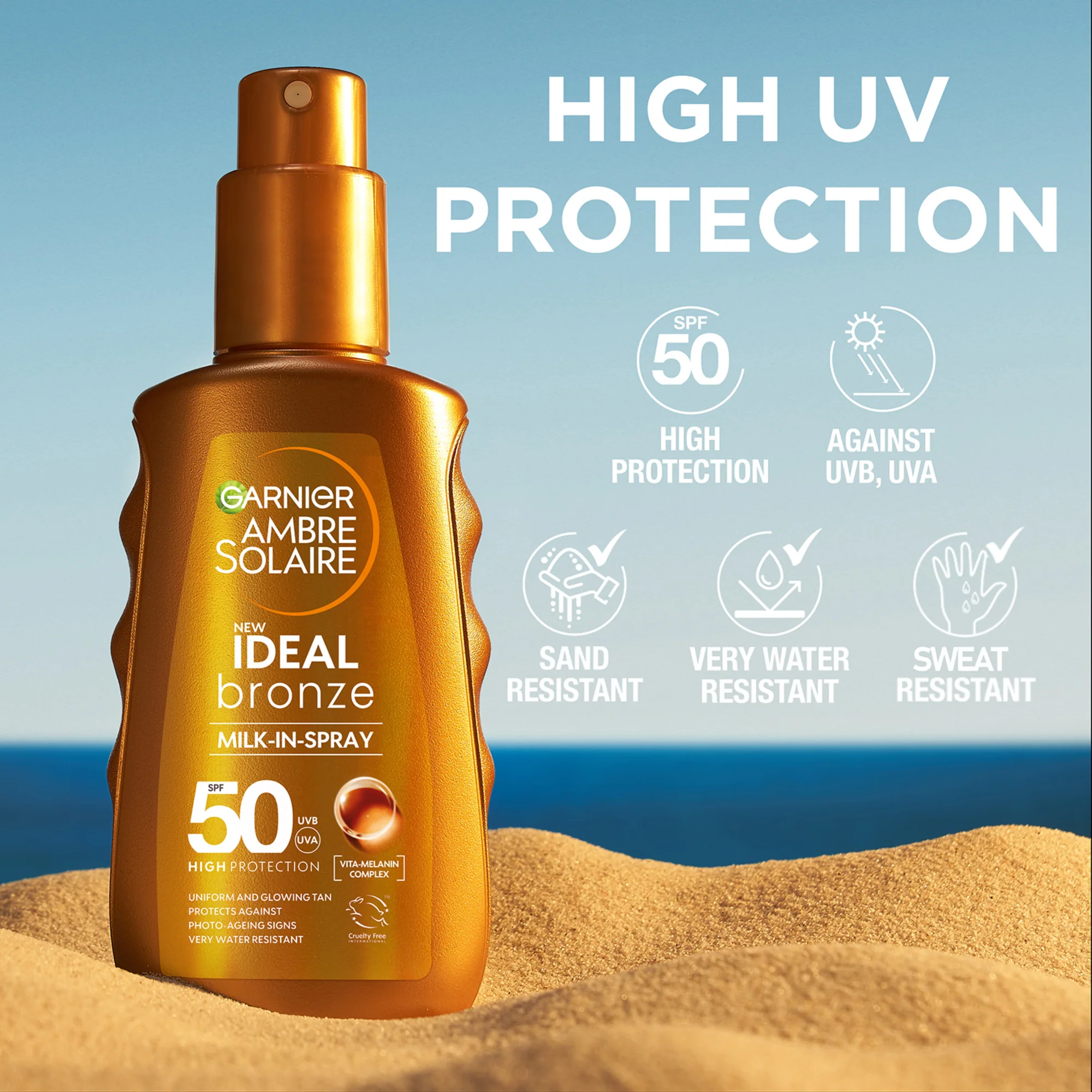 Garnier Ambre Solaire Ideal Bronze Milk-In-Spray SPF50 150ml - Image 4