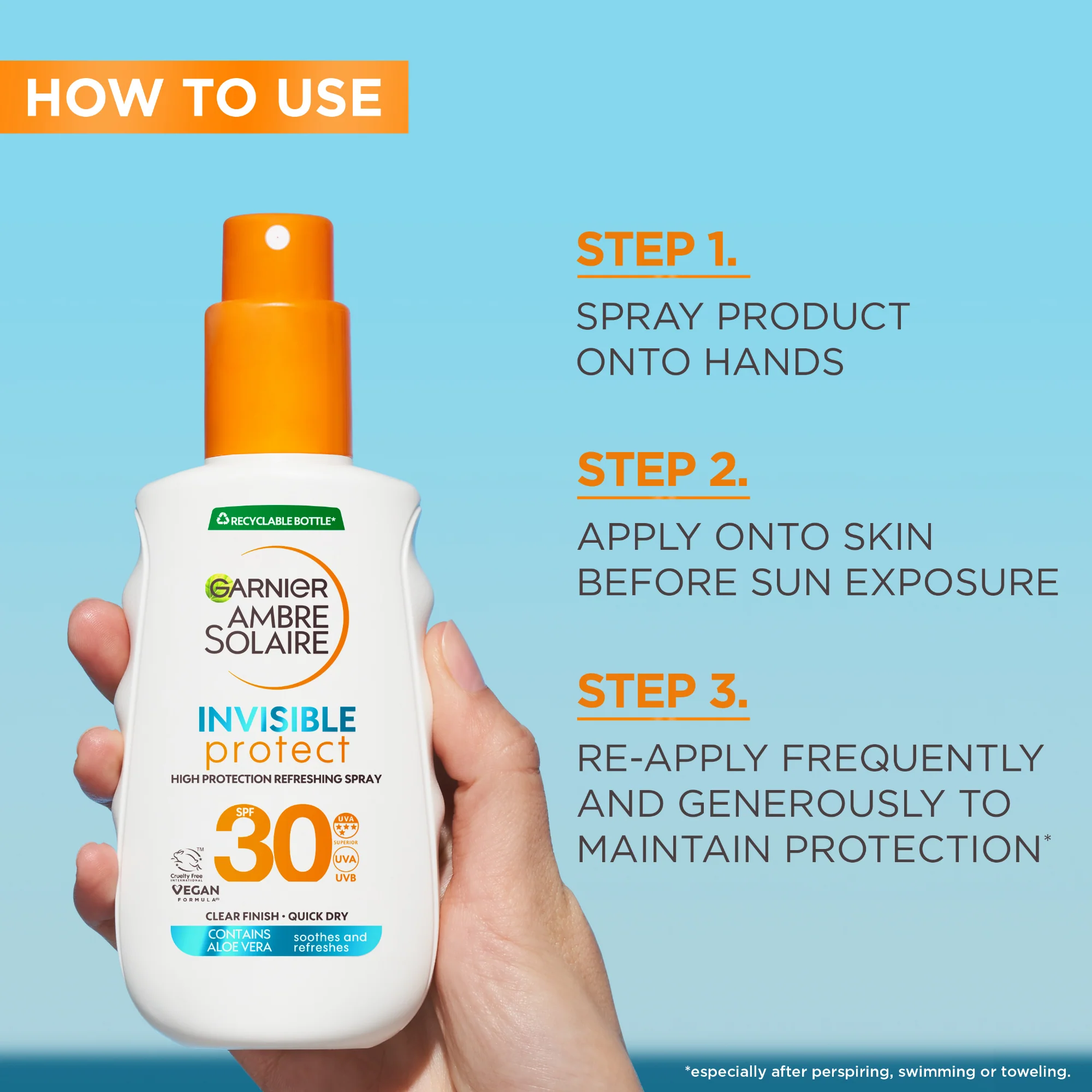 Garnier Ambre Solaire Invisible Protect Sun Cream Spray SPF30 150ml - Image 5